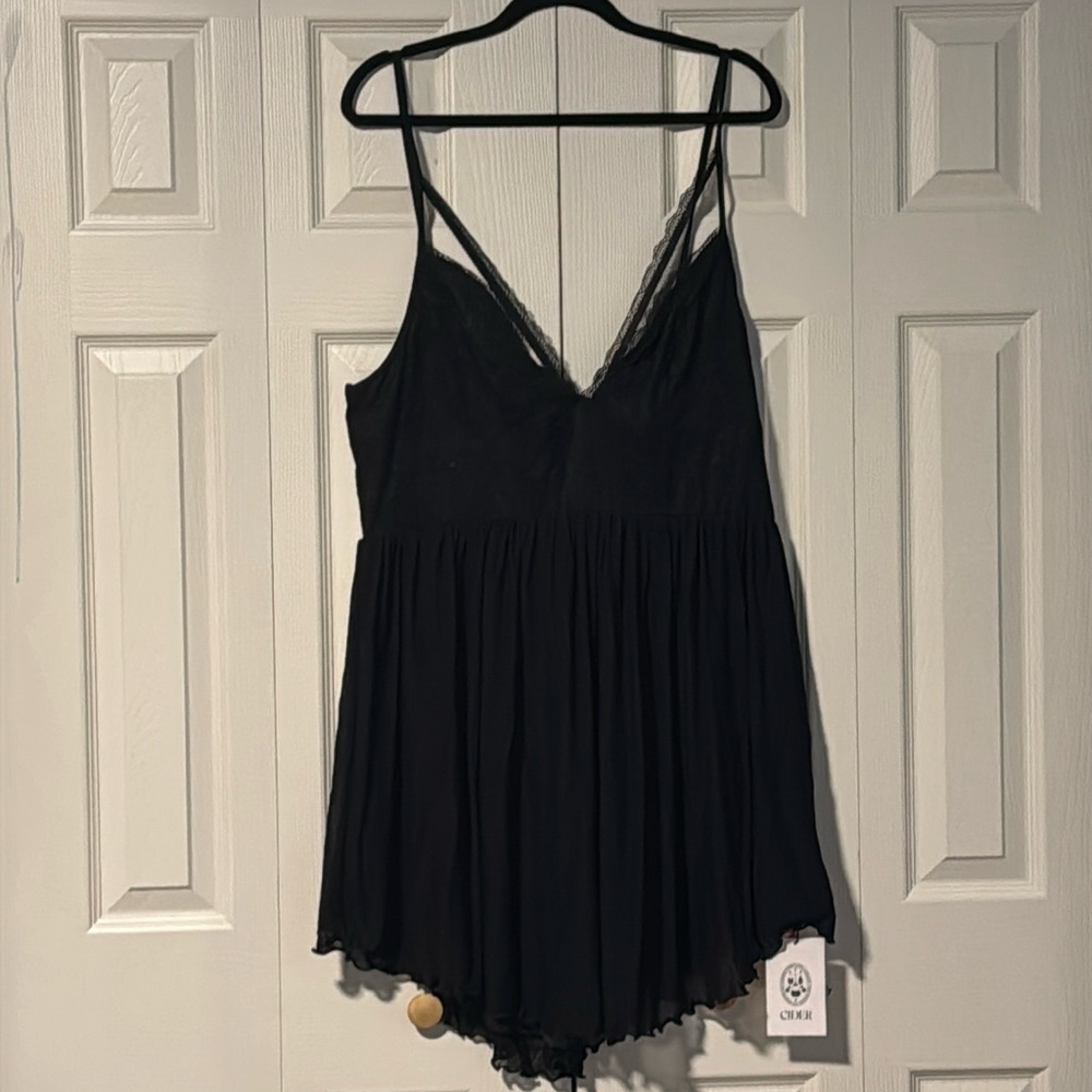 Cider Lace Sheer Ruffle Mini Dress